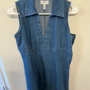 LOFT Petite Sleeveless Denim Shirt Dress in Medium Blue